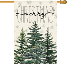 Merry Christmas House Flag 28X40 Inch Christmas Tree Double Sided Outside, Winte