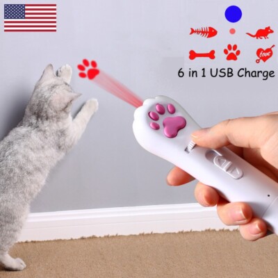 6 in1 USB LED Cat Laser Transform Rechargeable Interactive Pointer Light Pen Toy