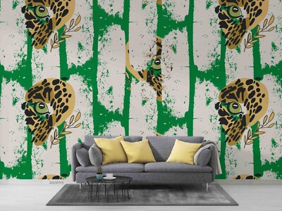 3D Leopard Closeup Leaves Pattern Wallpaper Wall Murals Removable Wallpaper