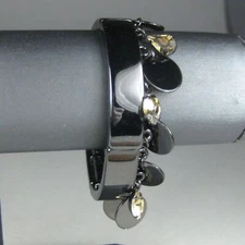2 Jewels Bracelet 1 In Wide Metal Expandable Dangle Black Italy MISSING BEAD