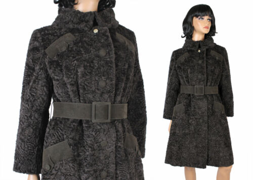 Faux Persian Lamb Fur Winter Jacket, Dark Brown Mink Trench Coat