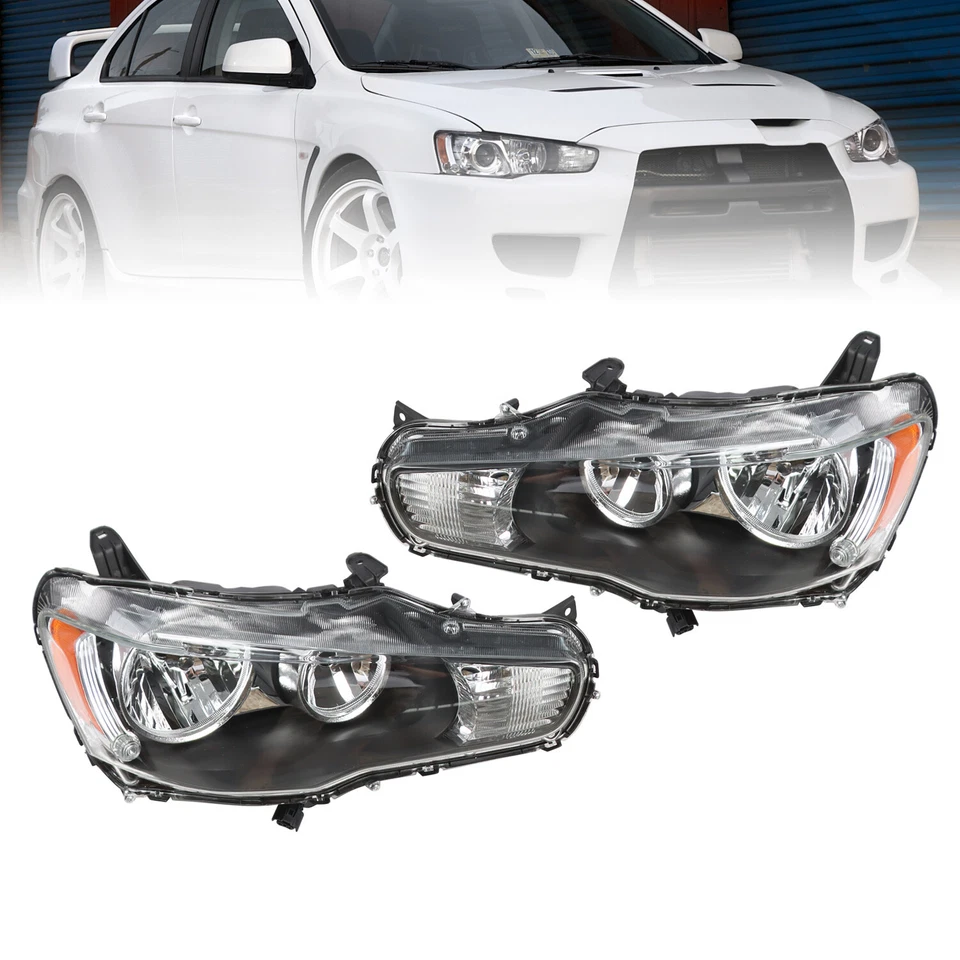For 2008-2017 Mitsubishi Lancer EVO X Headlights Headlamps Halogen Left+Right - Image 2 of 4