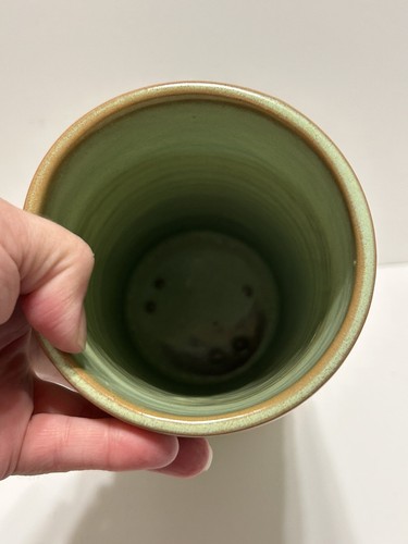 Vaso Frankoma vintage arte ceramica 72 verde marrone anello cilindro vaso fioriera 10" - Foto 7 di 11