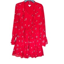 Xhilaration Red Floral long sleeved tiered mini dress size medium