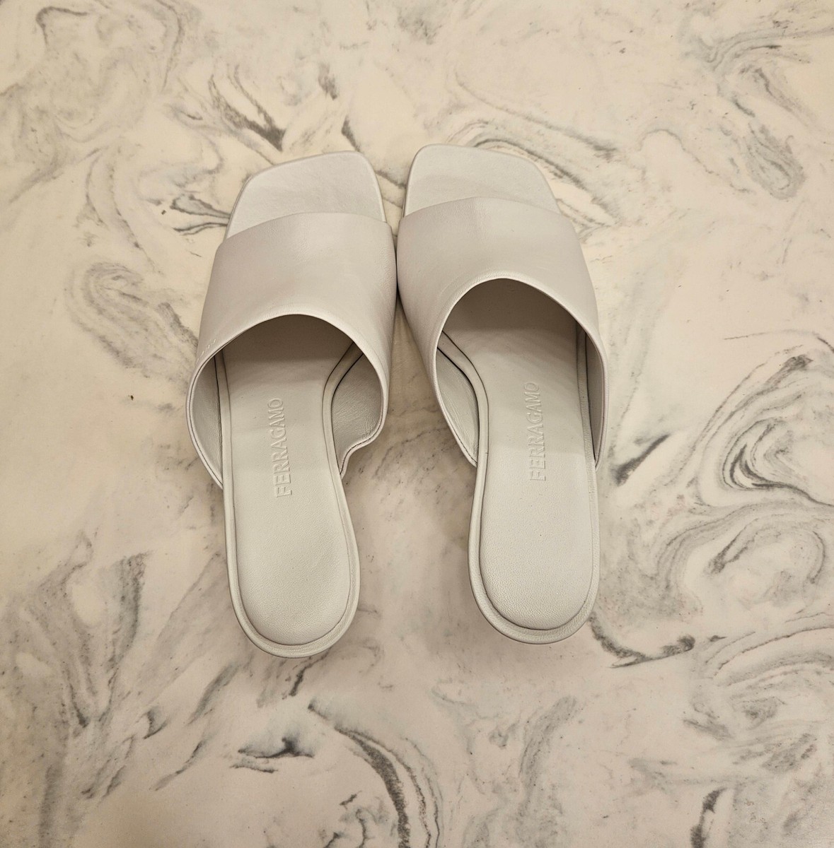 New! Salvatore Ferragamo 'Astro' Slide Sandals White Womens 7.5 C
