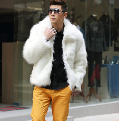 Mens Warm Plus Slim Faux Fur Coats Lapel Collar Short Jacket Handsome Casual Top