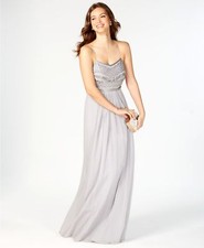 Nwt $549 Adrianna Papell Women'S Gray Sequined Beaded Chiffon Gown Dress Size 6