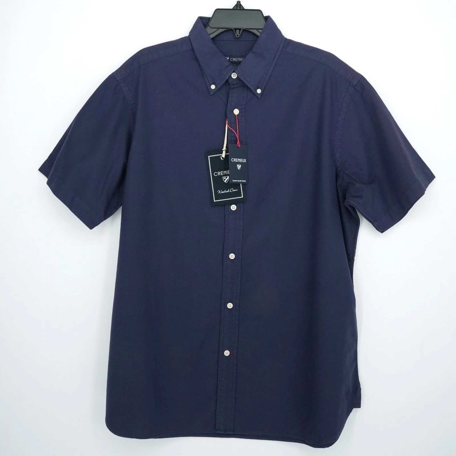 Cremieux Washed Down Men's Short-Sleeve Shirt L Blue Solid NWT $75