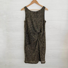 Calvin Klein Black gold metallic knot front sheath dress, sz 14