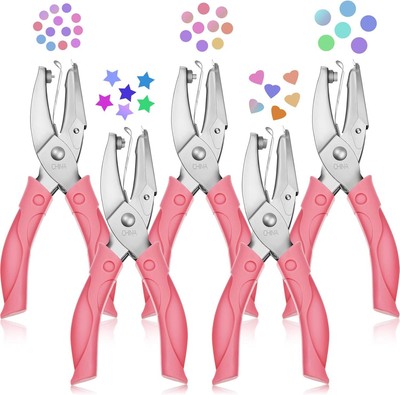 H&E 5 Pieces Handheld Hole Paper Punch Metal Single Heart and Star Shapes Small