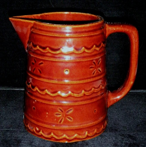 Marcrest  Daisy & Dot Oven-Proof Stoneware Pitcher 8" Brown Drip Vintage