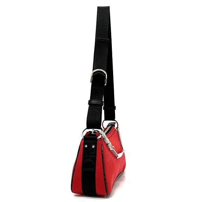 Christian Dior Semi-Shoulder Bag Red Black Silver 01-MA-1003 Christian Dior Semi-Shoulder Bag Red Black Silver 01-MA-1003