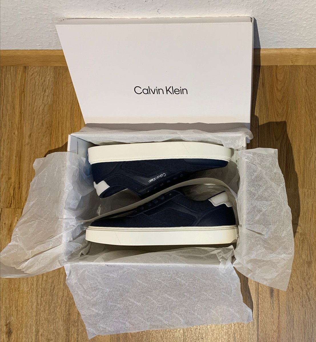 Calvin Klein Leder Sneaker Lace Up Herren Schuhe 41 Navy Light  