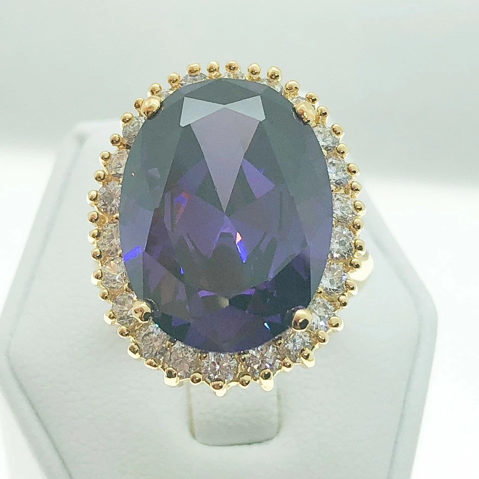 Anillo de cóctel R1567-1 enchapado en oro blanco amarillo amatista circonita cúbica joyería de moda para mujer Foto 2 de 4