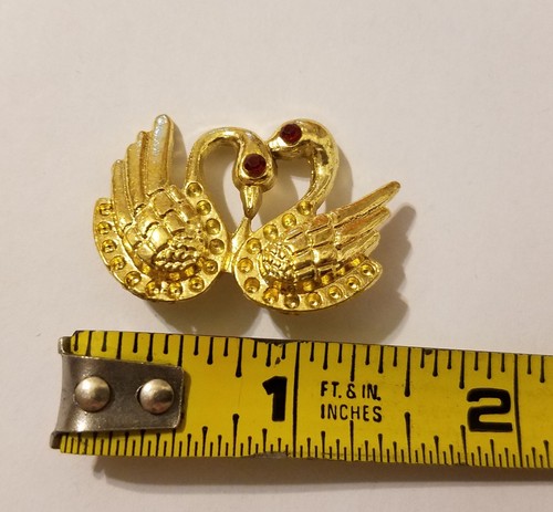 10 Pcs Gold Brass Swan Pin Brooch with Ruby Eyes Craft Jewelry Findings - Picture 4 of 4
