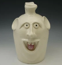 STEVE TURPIN 1999 SOUTHERN POTTERY FOLK ART FACE JUG 9" SIGNED 