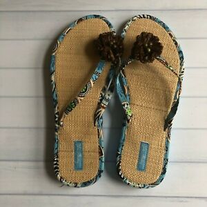 Vera Bradley Bali  Blue flip flops Straw sandals  Size Large 