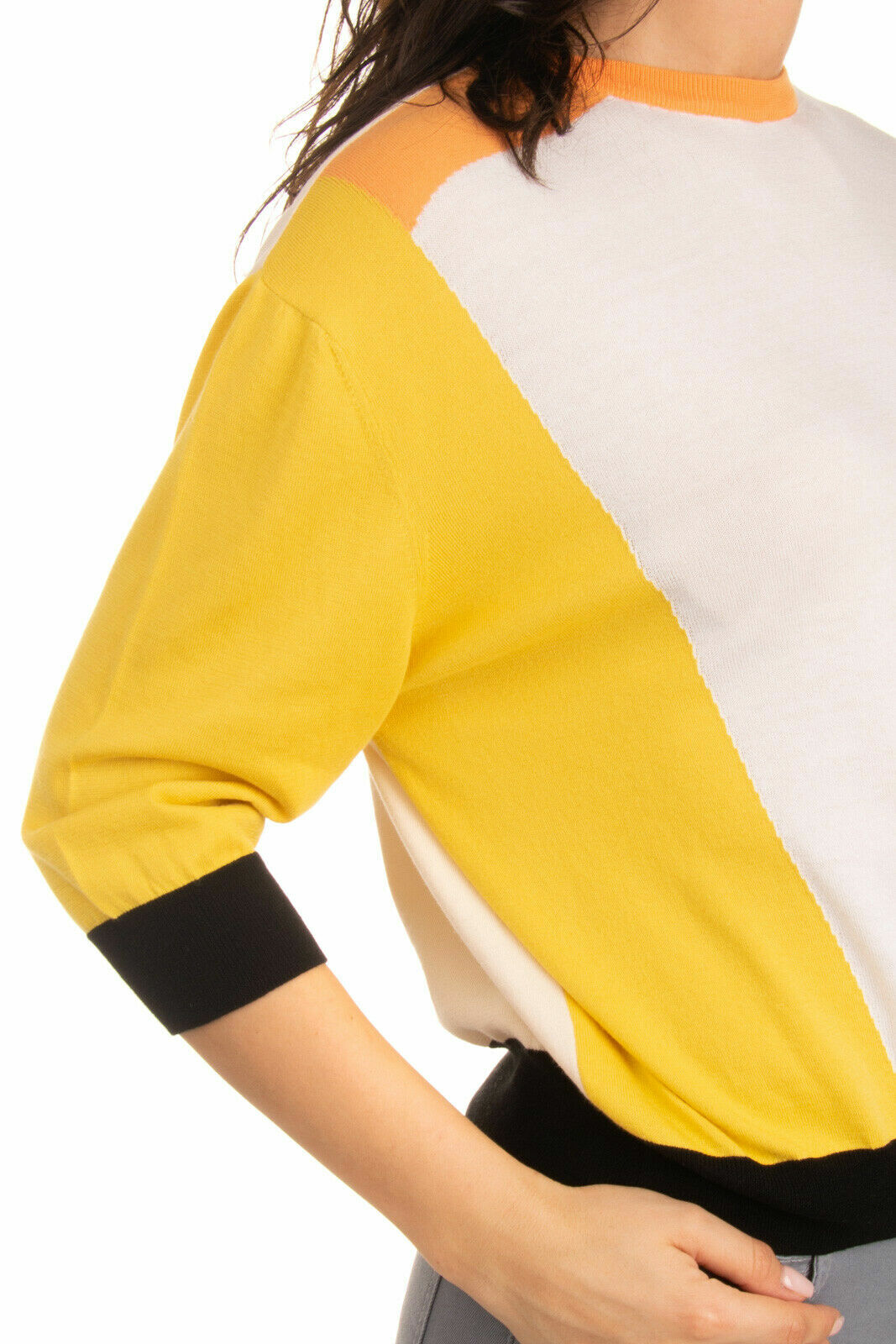 PEUTEREY Jumper Size 46 / XL Colour Block 3/4 Sleeve Made in Italy NEW