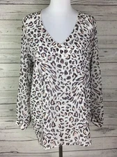 Cabi #5337 Women’s White Animal Print V-Neck Lined Glamour Blouse Top Size M
