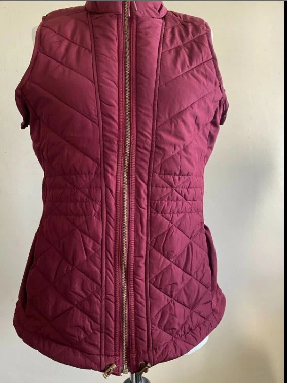 Women's Bodywarmer Gilet Outdoor Zip Up Padded Quilted - Burgundy - Size Small - Image 2 of 4