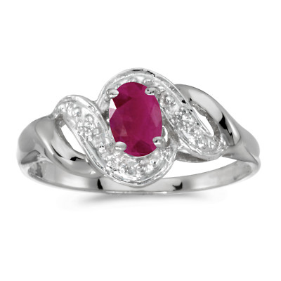 14 Karat Weißgold ovaler Rubin und Diamant Wirbel Ring