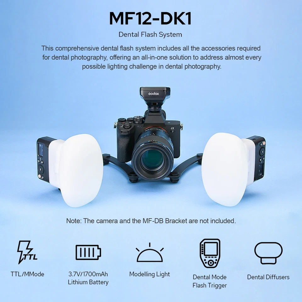 Godox MF12-DK1 Dental TTL Macro Flash Light Speedlite Dual Heads + MF-DB Bracket - Image 3 of 4