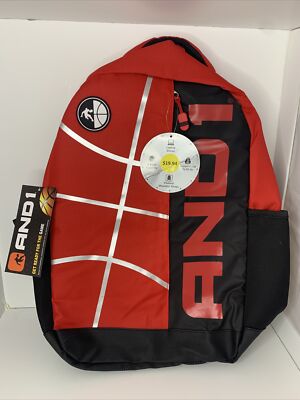 AND1 Basketball Backpack Black & Red 50lbs 16'' Laptop Sleeve Book Bag (NEW)