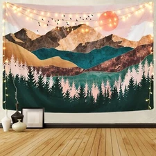 Krelymics Mountain Tapestry Forest Tree Tapestry Sunset Tapestry Nature 82" x 59
