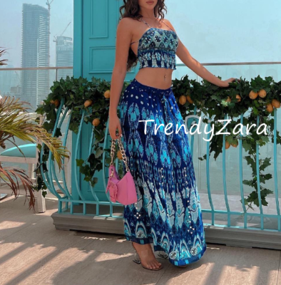 NEW ZARA AW23 PRINTED BLUE CROP TOP 6895/067 TOP CORTO ESTAMPADO