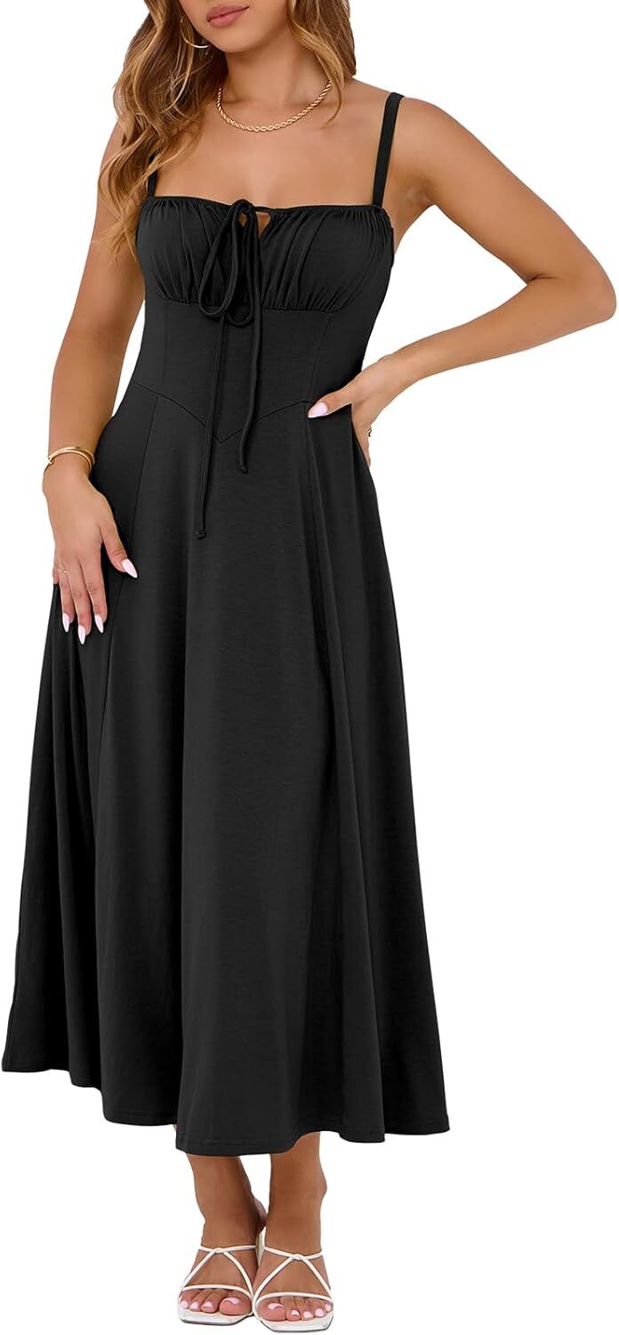 Corset Midi Dress for Women Flowy Summer Sundress Wedding Guest Outfit-image