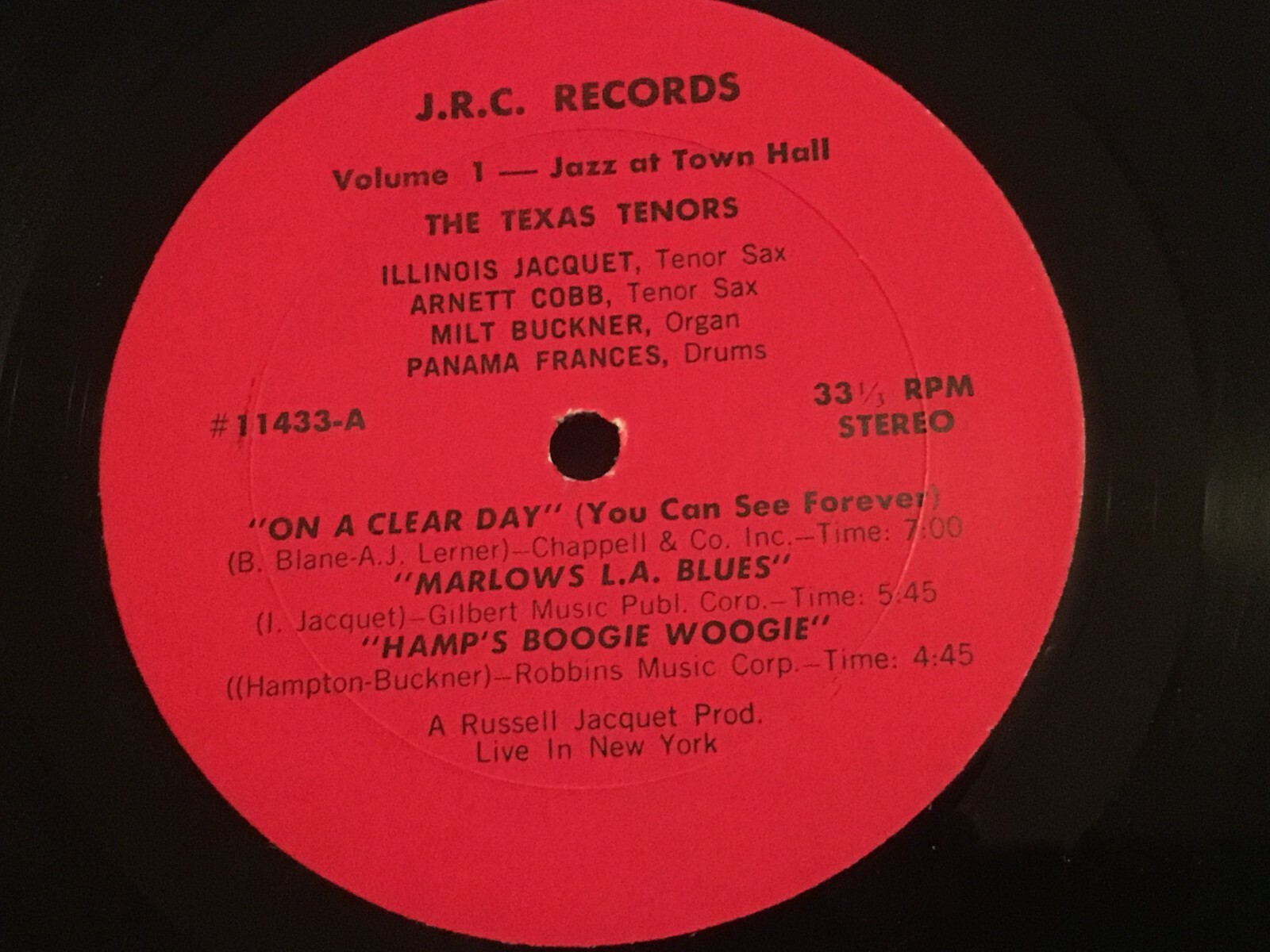 COBB & ILLINOIS JACQUET Jazz At Town Hall JRC 11433 {nm orig