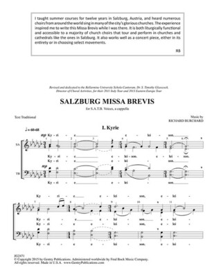 Gentry Pub. Salzburg Missa Brevis Satb Acappel