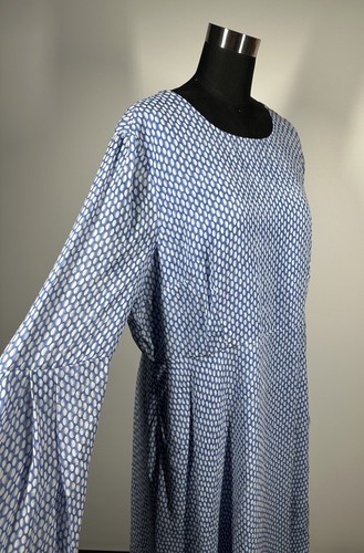 L.K. Bennett Abbie Silk Dress Bell Sleeve Fit & Flare Blue Size 16 - Picture 9 of 19