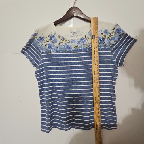 Croft & Barrow Size L Classic Tee Blue/White Striped Blouse T Shirt with Floral - Picture 13 of 15