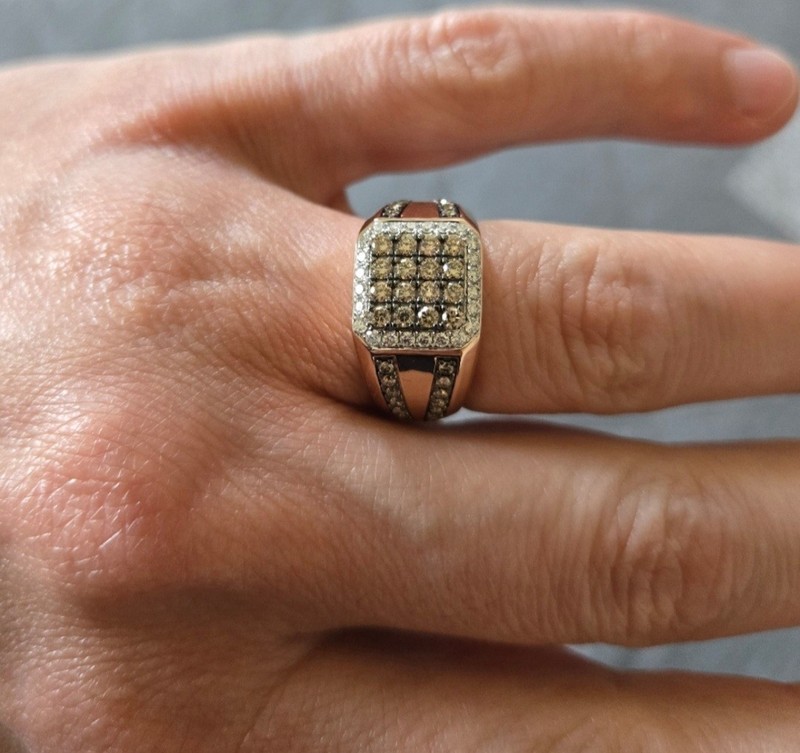 Champagne & White Diamond 14kt Rose Gold Men Ring