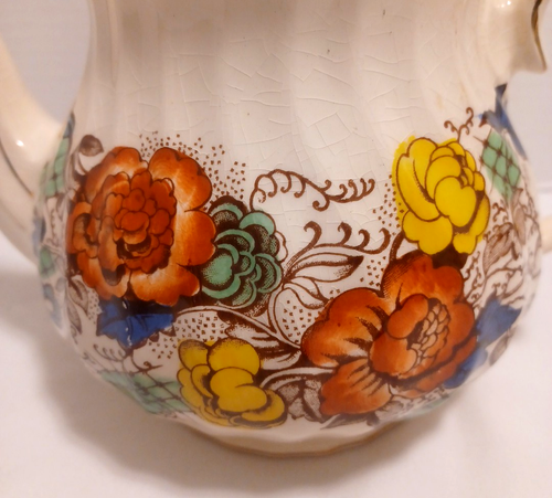 Teiera vintage Sadler Swirl rosa floreale bordo oro Inghilterra - Foto 3 di 11
