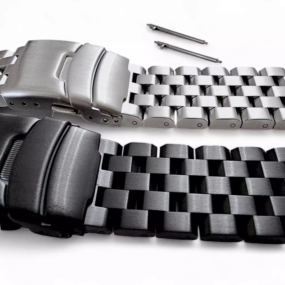 Solid Stainless Steel Watch Strap Band Bracelet Heavy Black PVD 20mm 22mm Mens - Image 3 of 4