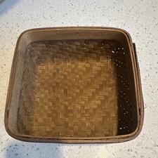 Brown Woven Square Basket Wood Seagrass Wicker 9x9 in Free Standing