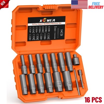 16pcs 3/8'' Drive Deep Bolt Extractor Set for Remove Broken, Rusted, Frozen Bolts