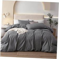 100 Washed Cotton Duvet King 104"x90" Heathered Dark Grey no Comforter 