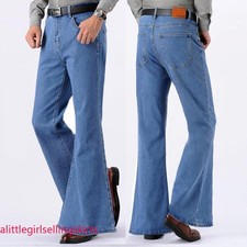 Men Bell Bottom Jeans Flared Denim Pants Retro 60s 70s Trousers Slim Fit Casual