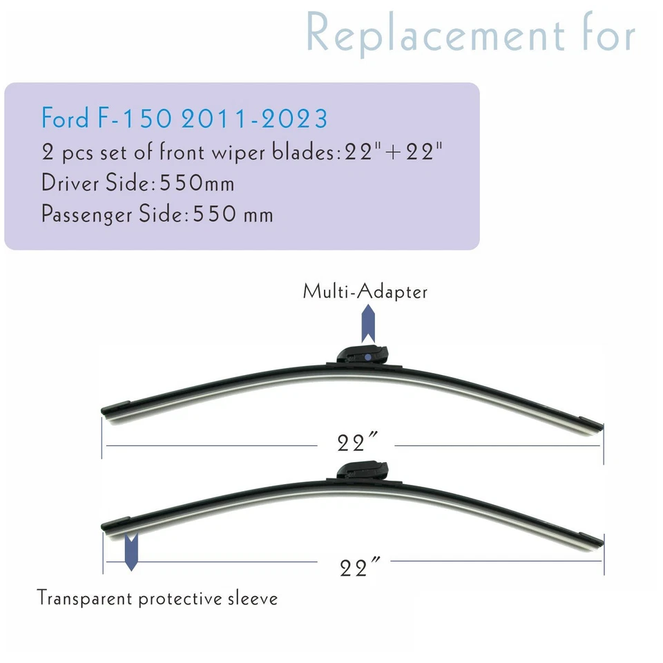 2,挡风玻璃刮板替换件适用于2011-2023福特F-150 22英寸前 — 第 2/4 张图片