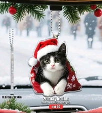 tuxedo cat Christmas Ornament Acrylic Flat 2D Gift Tag Free Ship 3 Inch