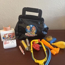 10 Piece Vintage Fisher Price Medical Kit Doctor Nurse Case  1980's