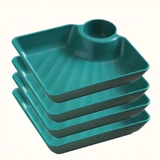 Set Of 4 OR 8 Green Colourful Serving Plate Set - Durable PP, BPA-Free Snacks