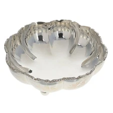 Sterling Silver Mexican Footed Serving Bowl - 925 Scallop M.O.K. Y F.H.R.