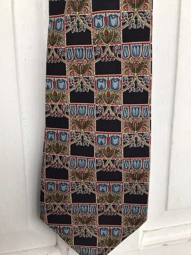 Burberrys Men’s Black, Blue & Red “tulip” Flower Print 100% Silk Tie, USA. - Picture 1 of 6