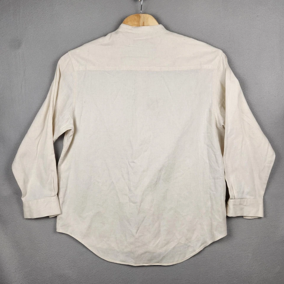 Vintage GAP Shirt Mens Large Cream Cotton Linen Band Collar Button Down 90s - Image 2 of 4