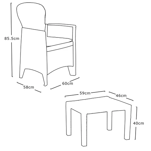Garden Furniture Table and Chairs 3 Piece Grey Bistro Set Patio Outdoor Seating - Picture 5 of 8