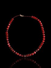 18in Faceted Cherry Red White Cream Givre Glass Beaded Necklace